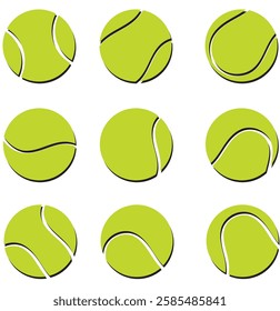 Green tennis ball icon set. tennis ball icon page symbol for your web site design tennis ball icon logo, app, UI. tennis ball icon in trendy flat style isolated on background . 1176