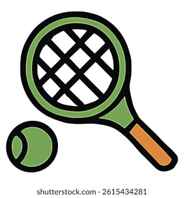  A green tennis racket and ball icon in a clean design, great for fitness, sports, and activity content