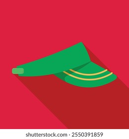 Green tennis visor cap casting a long shadow on a red background, perfect for sports and fashion related designs