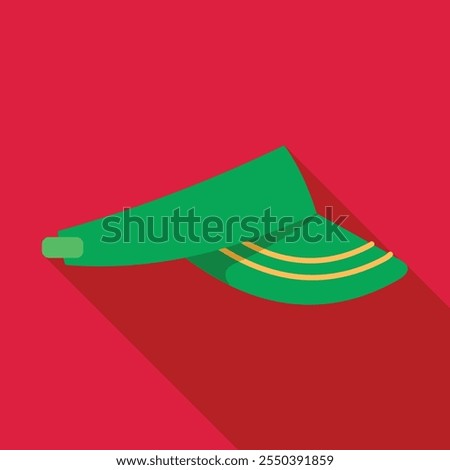 Green tennis visor cap casting a long shadow on a red background, perfect for sports and fashion related designs