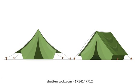 Green tent for camping. Isolated on a white background. Vector.