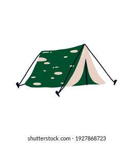 Green tent. Illustration of cartoon tent. Hiking in the forest. Flat vector illustration isolated on a white background