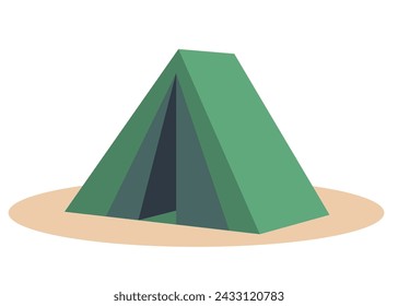 Green tent for relaxation in the mountains and forest. Vector illustration of a tourist tent. Tourism concept.