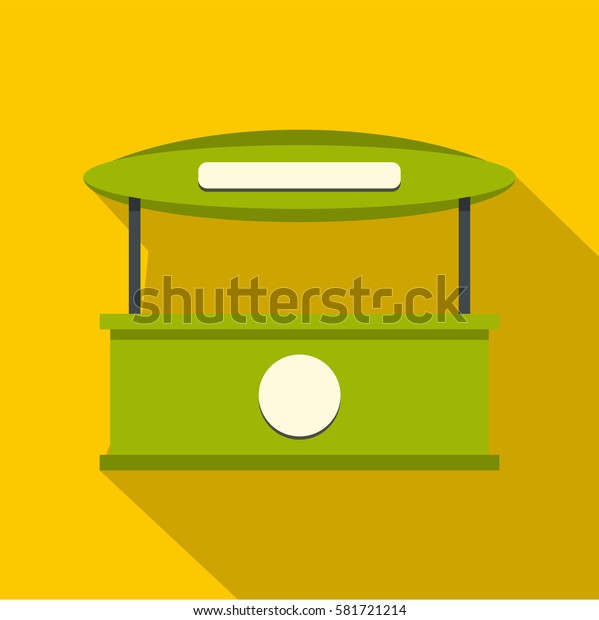 Green\
tent shop icon. Flat illustration of green tent shop with tent\
vector icon for web isolated on yellow\
background