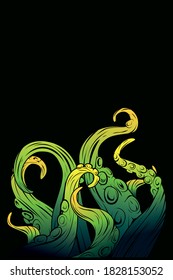 green tentacles of an animal on a dark background