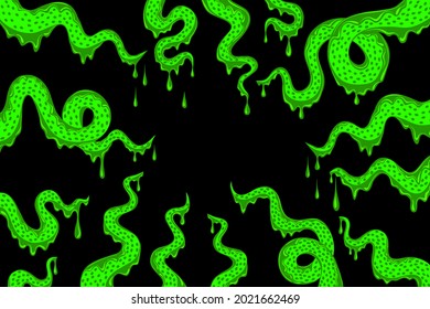 green tentacles of a monster with dripping slime on a black background