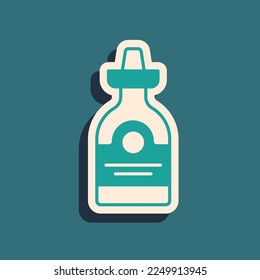 Green Tequila bottle icon isolated on green background. Mexican alcohol drink. Long shadow style. Vector