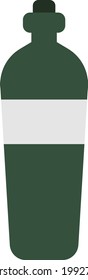 Green tequila bottle, illustration, on a white background.