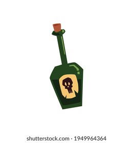 Green tequila bottle with skull - dangerous poison or alcohol container