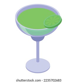 Green tequila icon isometric vector. Glass alcohol. Lime party