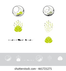 Green Terrarium With Plants and Stone Logo Design Collection