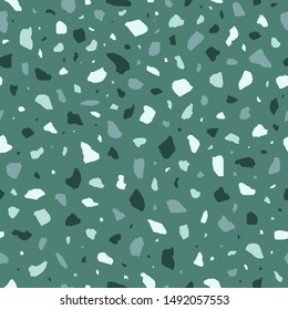 Green terrazzo flooring vector seamless pattern in flat style . Eps 10