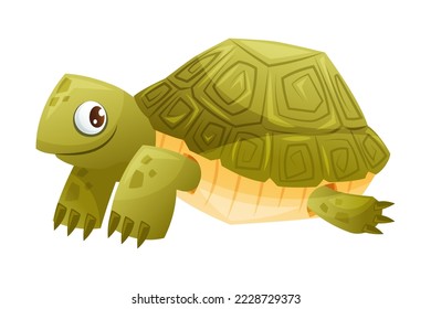 Green Terrestrial Turtle with Shell as Home Pet Animal Vector Illustration