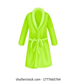 Green Terry Bathrobe or Bathing Gown with Long Sleeves Vector Illustration