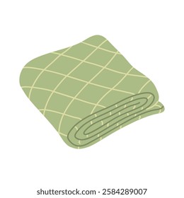 Green terry towel. Taking care of health and hygiene. Comfortable body care in the bathroom. Flat vector illustration isolated on white background