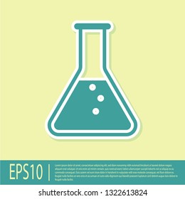 Green Test tube and flask - chemical laboratory test icon isolated on yellow background. Vector Illustration
