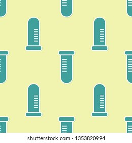 Green Test tube or flask - chemical laboratory test icon isolated seamless pattern on yellow background. Laboratory, scientific glassware sign. Vector Illustration