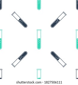 Green Test tube and flask - chemical laboratory test icon isolated seamless pattern on white background. Vector.