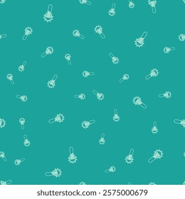 Green Test tube and flask icon isolated seamless pattern on green background. Chemical laboratory test. Laboratory glassware.  Vector