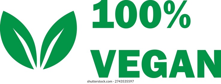 Green text '100% VEGAN' with a stylized leaf icon, signifying a commitment to plant-based ingredients and a cruelty-free lifestyle.