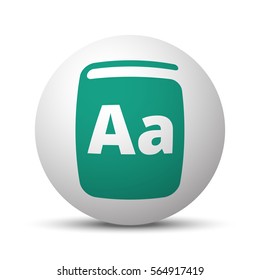 Green Text Book icon on white sphere