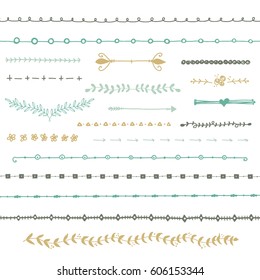 Green text dividers hand drawn, vector illustration, separators
