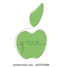 Green text word hand drawing with apple fruit vector illustration