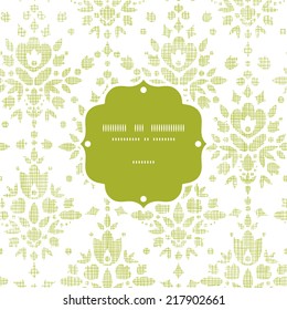 Green textile damask flower frame seamless pattern background