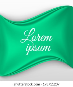 Green textile waved banner. Vector illustration