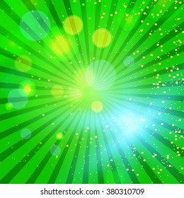 Green Texture Background With Sunburst. Vector Illustration