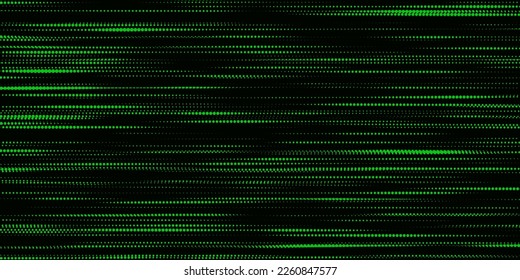 Green texture of halftone grunge dots. Futuristic abstract background, matrix or binary code. Particle pattern. Visualization of big data. Broken screen. Vector illustration.