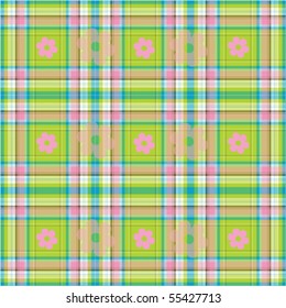 Green texture with squares and flowers