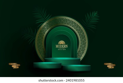 Green textured design, marble imitation, round frame podium.