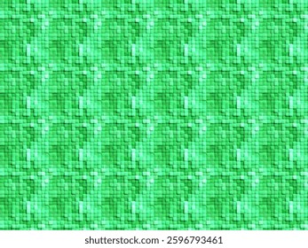 A green textured pattern resembling small, square tiles arranged in a grid-like structure. The pattern appears repetitive and gives a three-dimensional effect due to the shading and highlights.