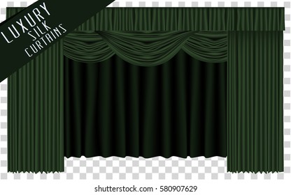 Green Theater Curtains. Vector Illustration. 