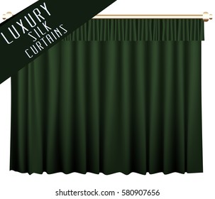 Green theater curtains. Vector illustration. 