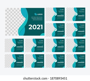 Green theme 2021 year calendar template. A5 size calendar template for 2021 with a natural green color theme