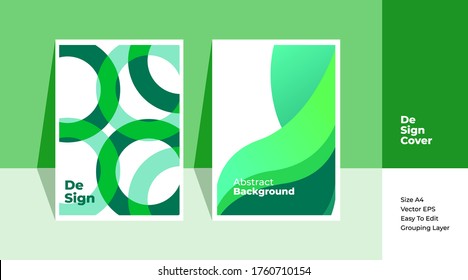 Color del tema verde Papel A4 plantillas de portada con 100% vector, listo para usar, editable escalable, para perfil de empresa, afiche, portada de libro, volante, publicidad, promoción de productos, medios sociales u otros.