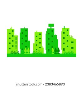 Green Themed City Buildings, Environmentally Friendly Design. Ecological Friendly Design Elements. Vector Illustration