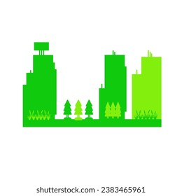 Green Themed City Buildings, Environmentally Friendly Design. Ecological Friendly Design Elements. Vector Illustration