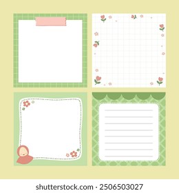 Green Themes Scrapbook notes and card flat design