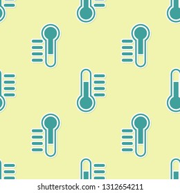Green Thermometer icon isolated seamless pattern on yellow background. Vector Illustration