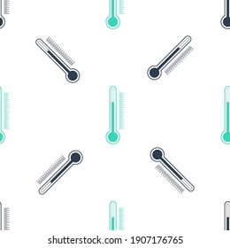 Green Thermometer icon isolated seamless pattern on white background. Vector.