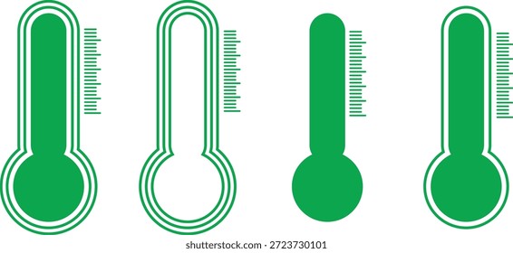 Green thermometer icons in various filled and outline styles