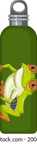 A green thermos bottles with frog pattern illustration