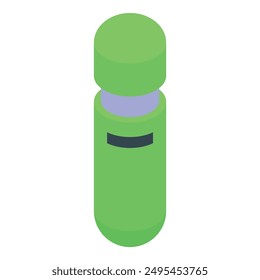 Green thermos flask for keeping your drink hot or cold, isolated on white background, in isometric view