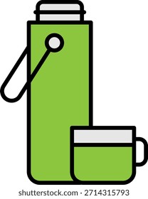 Green Thermos and Mug Isolated Vector Icon
