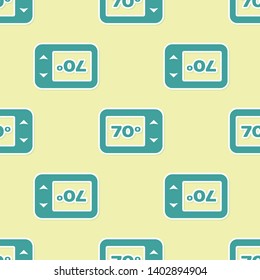 Green Thermostat icon isolated seamless pattern on yellow background. Temperature control. Vector Illustration