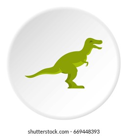 Green theropod dinosaur icon in flat circle isolated on white background vector illustration for web
