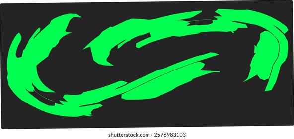 Green thick brush strokes with spray texture. Vintage template with hand drawn broken edges, banner. Rough thick brush stroke texture with small dots. Retro vector background for poster.